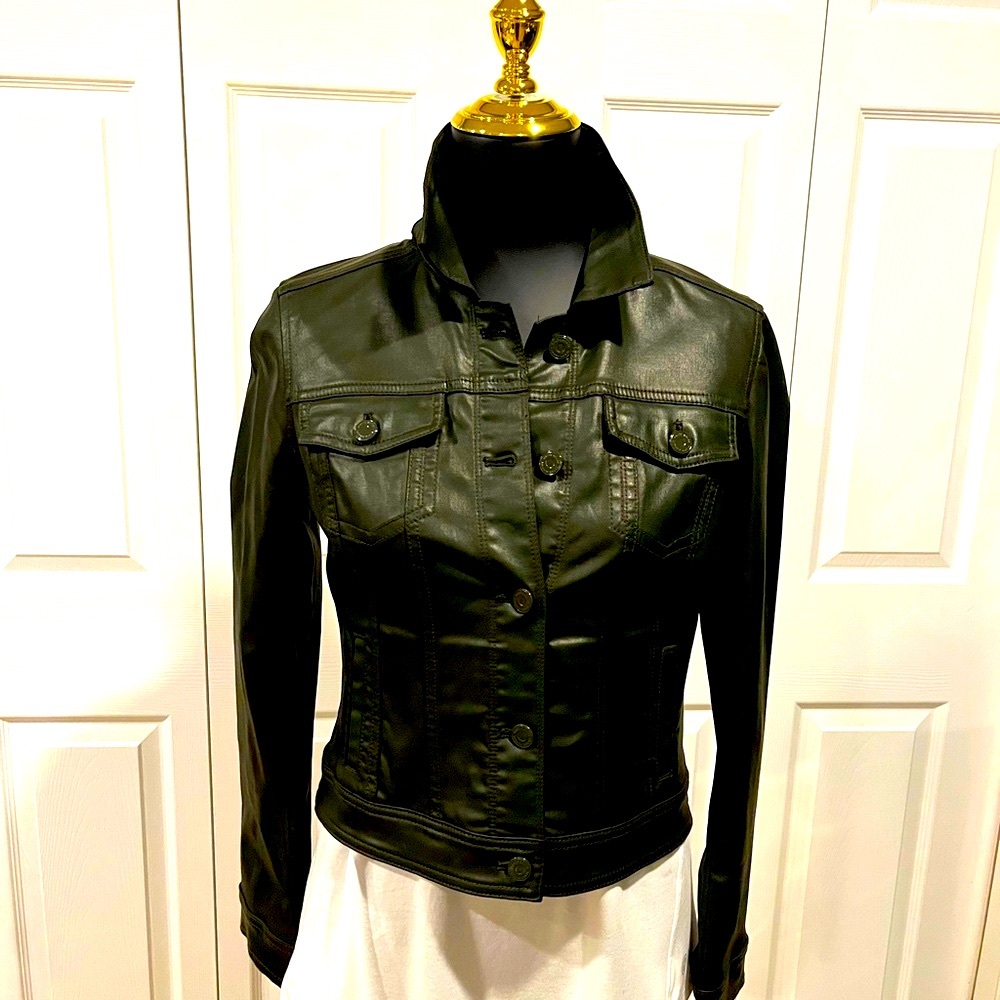 WHBM Coated Denim Jacket, Deep Hunter Green, Size 4, Excellent New Condition